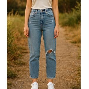 GARAGE‎ DENIM Women's Light Wash Distressed Ankle Straight Leg Jeans Size 1